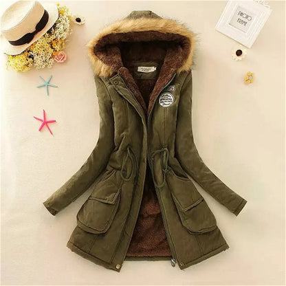 Women Winter Jacket - Fleece Lined Puffer Coat With Hooded Zipper Closure