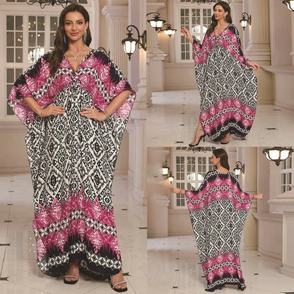 Kaftan Dresses for Women Wave Neck Swimsuit Cover Up Caftan Dress Plus Size Oversized Long Beach Dress