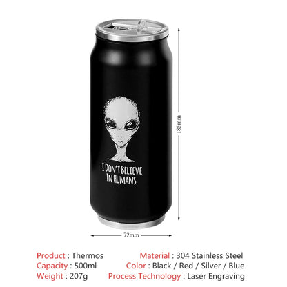 500ML 304 Stainless Steel Cola Can Thermos Custom LOGO Vacuum Cup Flask Portable Double Layers Straw Cup Water Bottle Mug