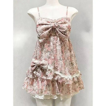 Gothic Retro Sweet Bud Mini Dress Women Harajuku Y2k Strap Dress Y2K Aesthetic Club Party Fashion Outfits