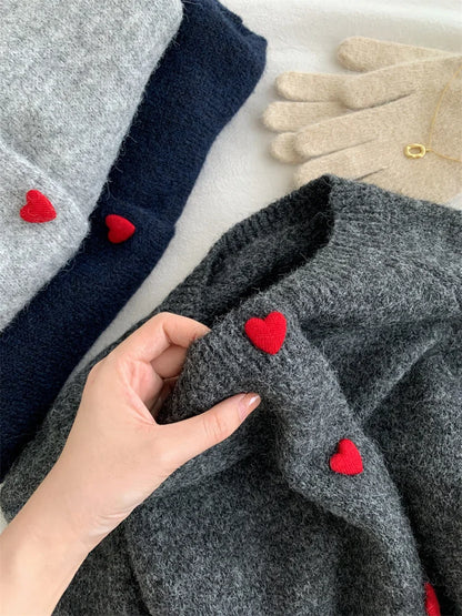 Deep Grey Wool Knitted Cardigan For Women 2026 Autumn Winter Soft And Sticky Warm Love Buckle Shoulder Sleeves