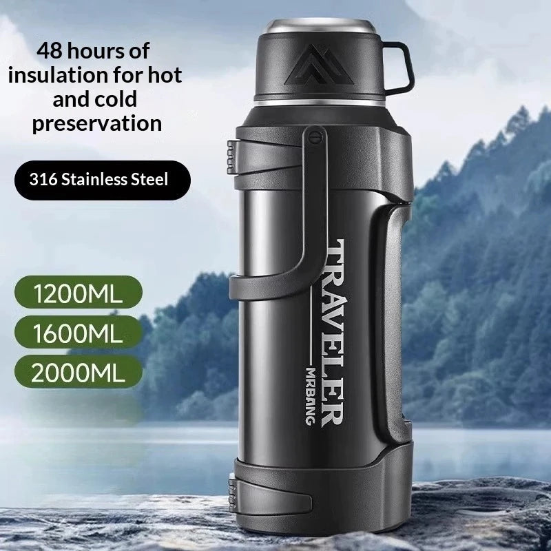 Large Capacity 1L Vacuum Water Bottle Double Wall Insulated 316 Stainless Steel with Handle Leak Proof for Car Office