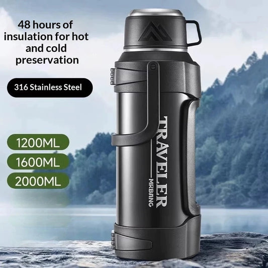 Large Capacity 1L Vacuum Water Bottle Double Wall Insulated 316 Stainless Steel with Handle Leak Proof for Car Office