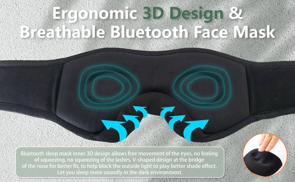 Sleeping Headphones Bluetooth Eye Mask 3D Adjustable Blindfold Bluetooth Sleep Mask Wireless Headset for Women Men Sleep Better