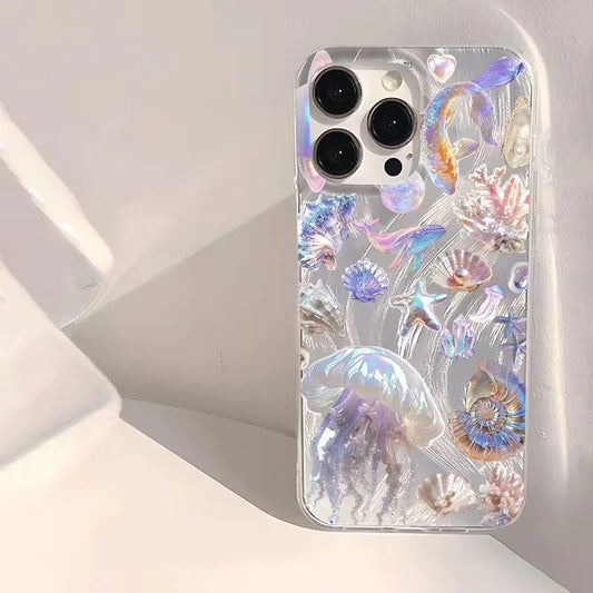 Glossy Colorful Shell Summer Ocean Pattern Phone Case For iPhone 17 Pro 16 15 14 Plus 13 12 11 Pro Max 16E 17Air XR XS Max Cover