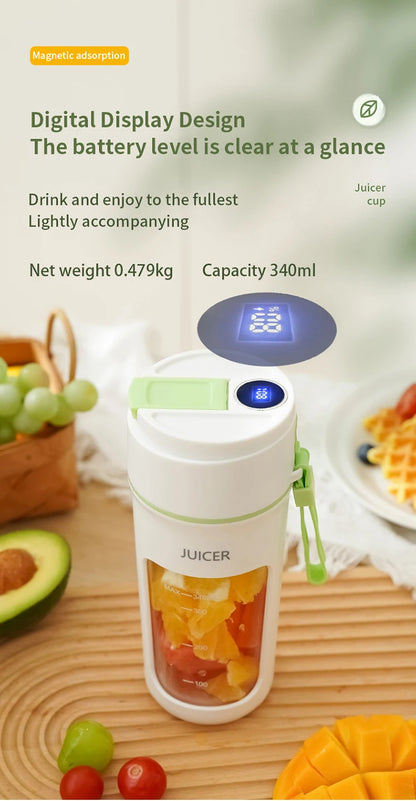 Portable Mini Electric Juicer - Multifunction Fruit Blender with 6 Blades Smoothie Maker 1200mAh