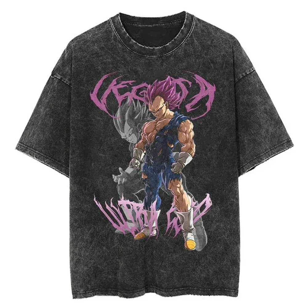 Men Streetwear Washed T Shirt Japanese Anime Dragon Ball Print T-Shirt Harajuku Cotton Casual Tshirt Summer Short Sleeve Tops