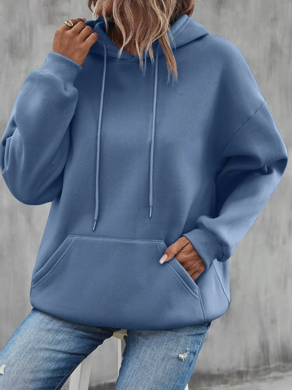 Casual Solid Color Hoodie for Women - Fleece Pocket Pullover