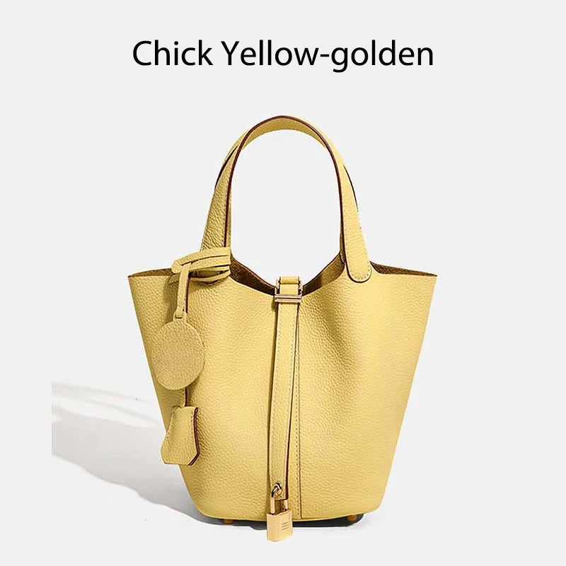 Women Leather Bucket Bag - Genuine Leather Handbag | Large Tote Bag With Silver Hardware