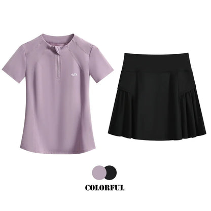 DRUR 2pcs Tennis Skirt Set Women Summer Sports Suit 2 Piece Fitness Top Skort Sets Ladies Golf Wear Set Sportswear Outfits 2025