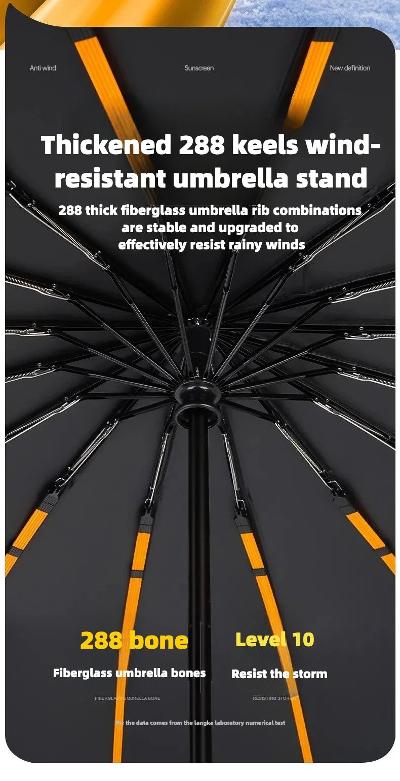 Stormproof Windproof Automatic Folding Rain Umbrella for Men, Large Strong Reinforced 288 Bone, Sun UV UPF50+ Parasol