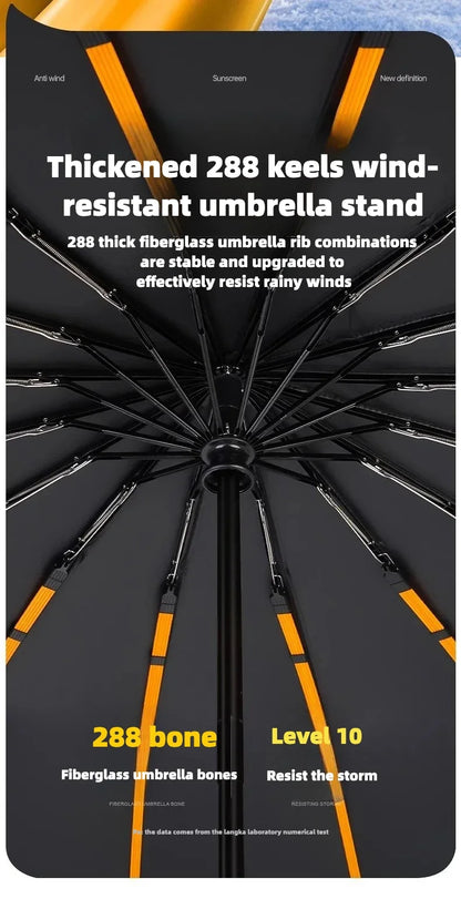 Stormproof Windproof Automatic Folding Rain Umbrella for Men, Large Strong Reinforced 288 Bone, Sun UV UPF50+ Parasol