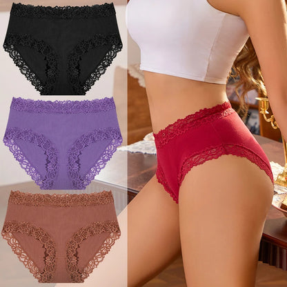 3PCS/Set Women Cotton Panties Lace Low Waist Briefs Trendy Patchwork Lace Intimate Underwear Stretch Comfortable Ladies Lingerie