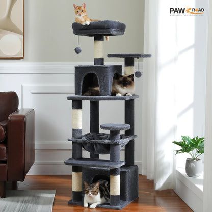 Large Cat Tree - Multi Level Indoor Cat Tower With Sisal Covered Posts & Spacious Condo