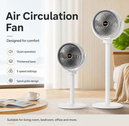 Modern 2-in-1 Floor Desk Air Circulator Fan 5 Speeds Powerful Airflow Portable USB Pedestal Fan for Home Bedroom Office