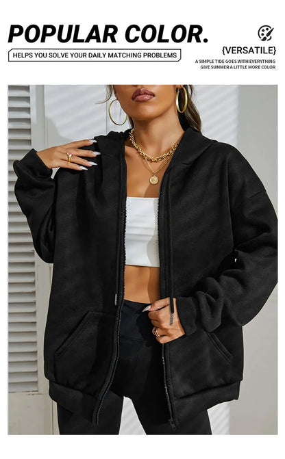 Roses And Positive Short Sentences Printing Zipper Hoodies Women Autumn Korean Hoodie Loose Pocket Sportswear Fleece Clothing