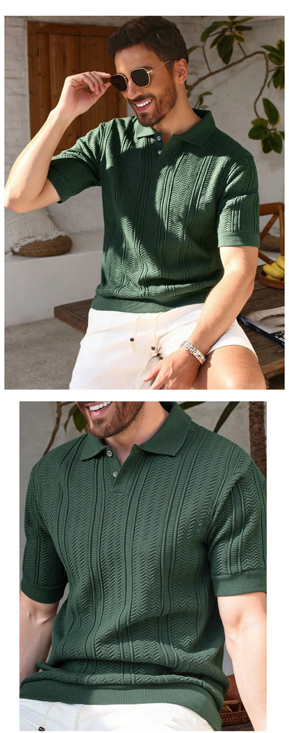 US Size Mens Knit Shirts Casual Stretch Golf Shirts Short Sleeve Polo Shirt Men's Summer Old Money Knit Top