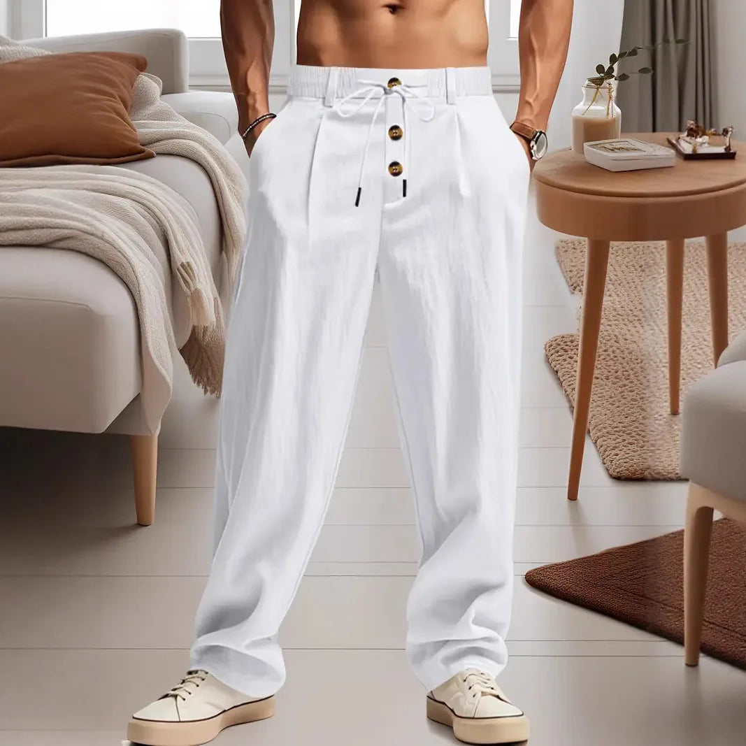 Spring/Summer Men's Casual Retro Cotton-Linen Long Pants Fashionable and Versatile Straight Pants Streetwear Loose Wide Leg Pant