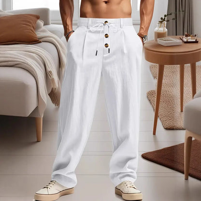 Spring/Summer Men's Casual Retro Cotton-Linen Long Pants Fashionable and Versatile Straight Pants Streetwear Loose Wide Leg Pant