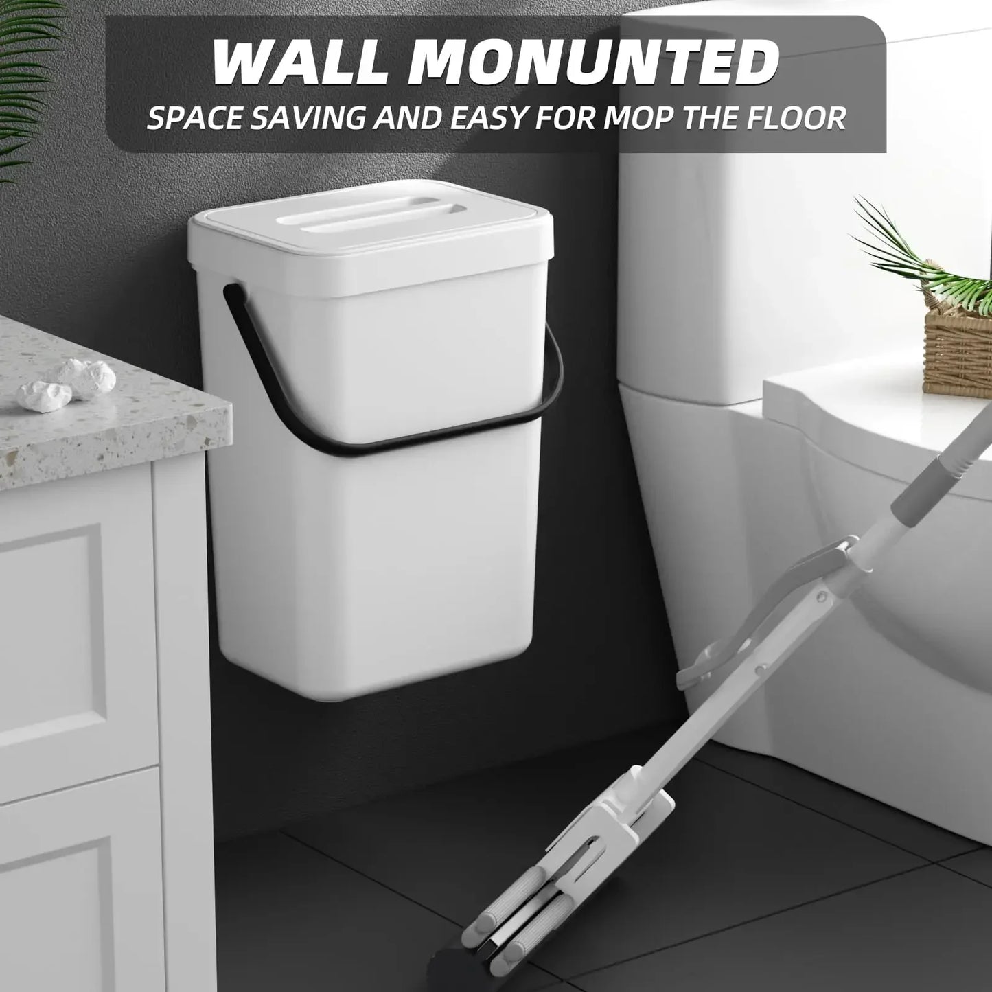 Hanging Small Trash Can with Lid - Under-Sink Food Waste Bin for Kitchen and Bathroom