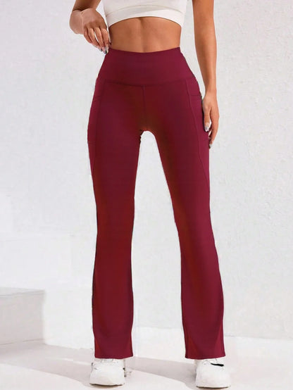 High Waist Flare Leg Yoga Pants Women with Pocket Push Up Butt  Running Tights Wide Leg Pants Gym Outdoor Cycling Leggings