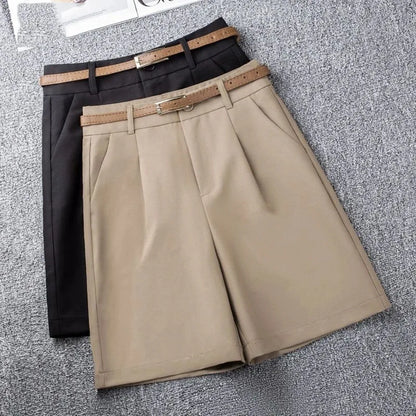 Khaki Casual Wide Leg Shorts Women Summer New Solid Loose Knee-Length Hot Pants Korean All-Match High Waist Suit Shorts Ladies