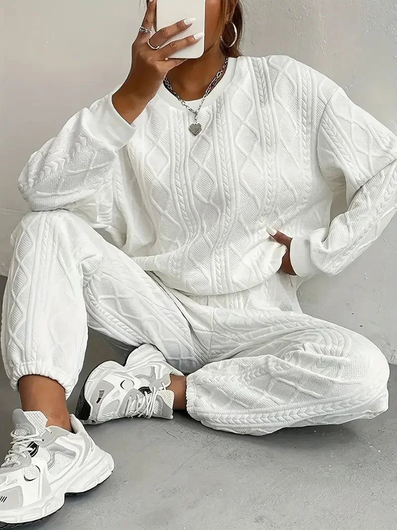 Women's 2 Piece Cable Knit Textured Sweatsuit Lounge Sets Fall Fashion 2026 for Women