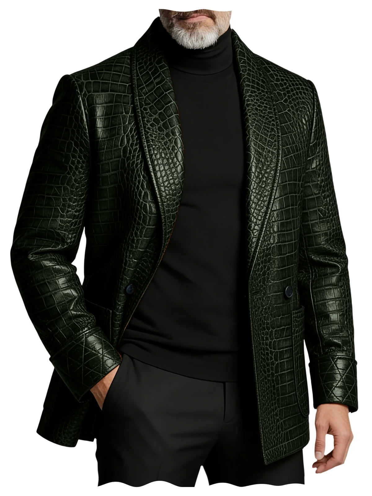 Men's Crocodile Embossed Leather Blazer Double Breasted Business Casual Brown Jacket Office Wear Formal Plus Size  Suit Coat