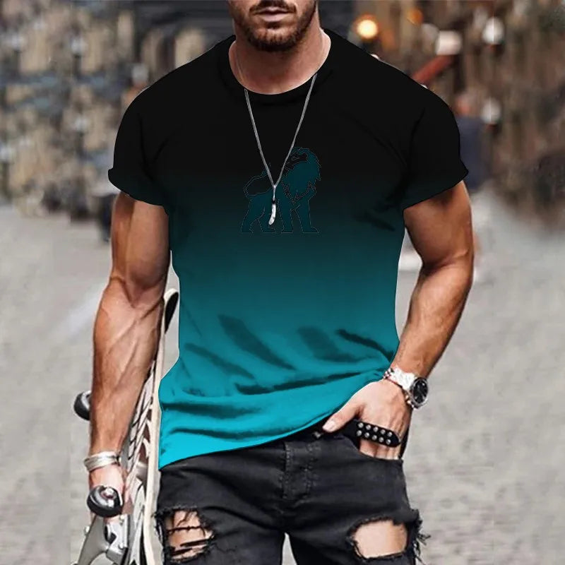 Men's 3D Printed T-Shirt - Summer Streetwear Gradient Printed Tee | Plus Size Pullover