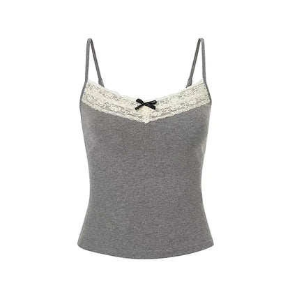 Sexy White Knit Camisole Lace Tank Top Cropped Vest Women's Sleeveless Crop Tops with Chest Pad Y2k Cute Summer Slim Undershirt
