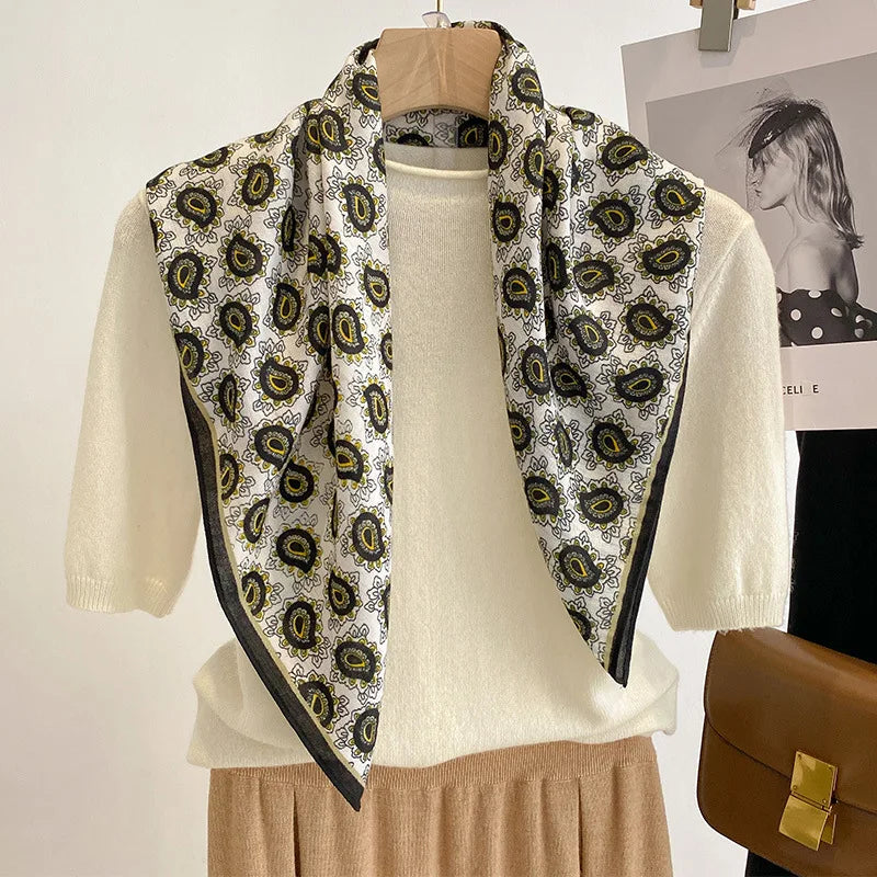Pure Cotton Womens Printed Scarf - Fashionable Square Foulard for Neck and Hair