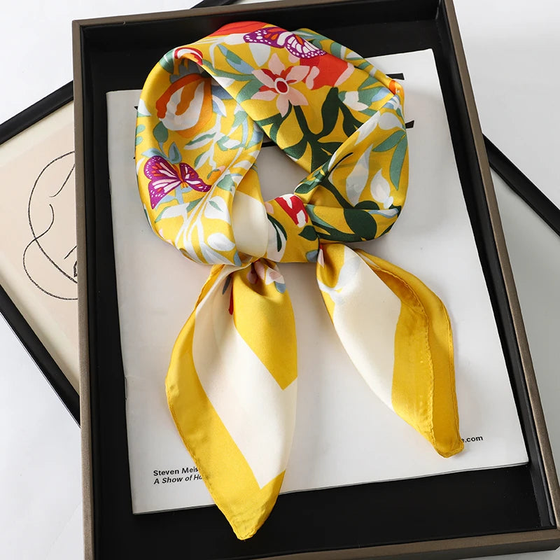 Luxury Silk Cat Print Scarf - Womens Neck Hair Tie Bandana Foulard 70cm