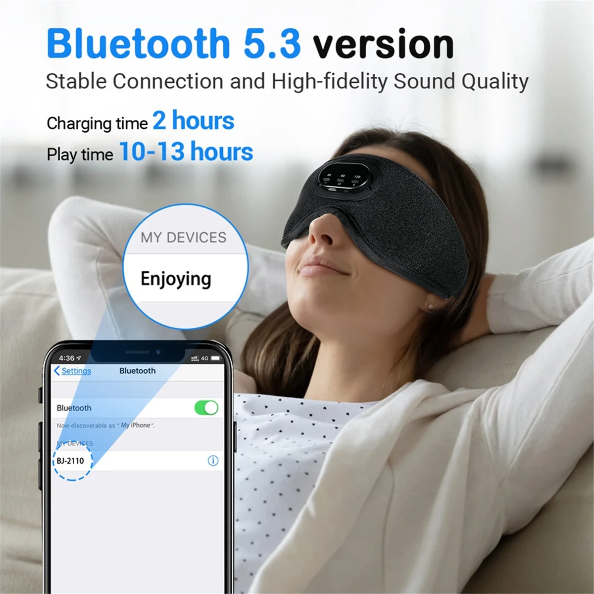A20M 3D Bluetooth Sleeping Mask Headphones Eye Mask Comfortable Wireless Music Sleep Mask Noise Reduction Blackout Sleep Mask