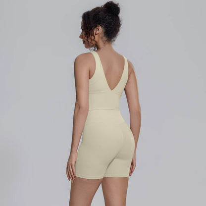 Solid Color Summer Yoga Set Woman's Sexy Backless Yoga Underwear with Chest Pad Quick-Dry Hip Push Up Fitness Shorts Sportswear