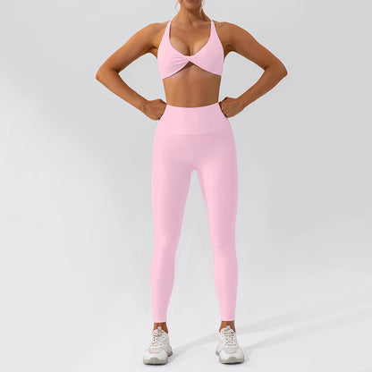 Women Yoga Suit - Quick Dry Gym Tracksuit With Long Sleeve Top & High Waist Leggings
