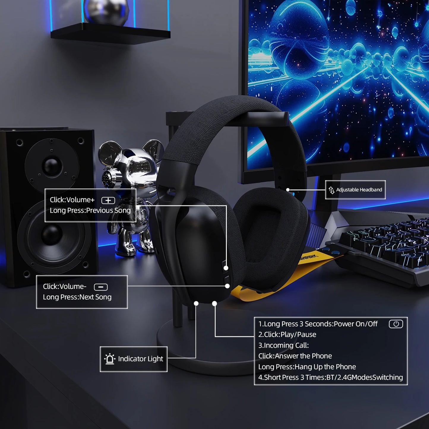 L80 PRO 3-in-1 Tri-Mode Gaming Headset 2.4G Wireless Bluetooth5.3 3.5mm Wired Lightseed Wireless Tech 20ms Ultra Low Latency