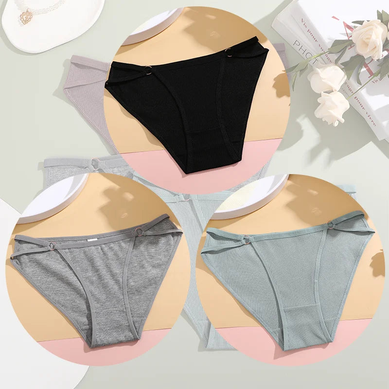 Women's Cotton Panties - 3PCS Breathable Cotton Briefs | Comfortable Striped Underwear