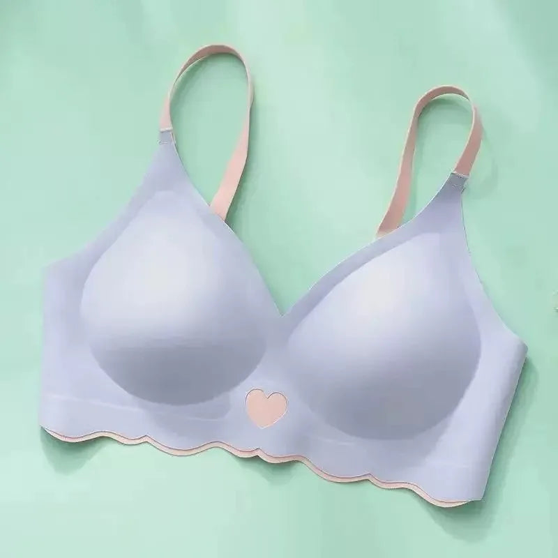 2pcs Womens Seamless Sweet Anti Sagging Bra Girl Thin Brassier Lady Comfort Soft Breathable Bra Student Simple Fashion Underwear