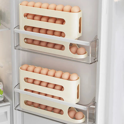 Automatic 4-Layer Egg Holder Rack - Fridge Egg Dispenser  Organizer