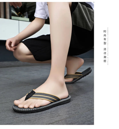 Men's flip flops summer new lightweight rubber woven slippers fashion casual outdoor sandals breathable anti slip beach shoes
