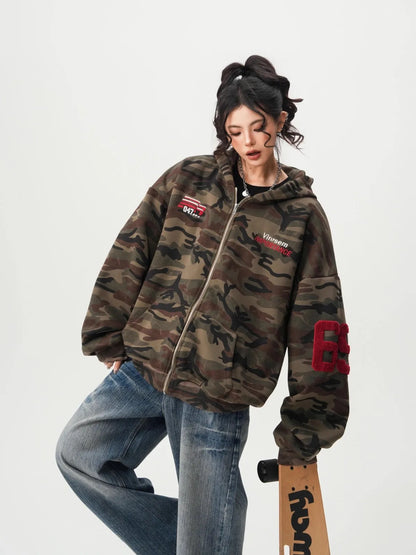 American High Street Camouflage Open Cardigan Hoodie For Men Women Spring Autumn Fashion Couple Zipper Jacket Loose Streetwear