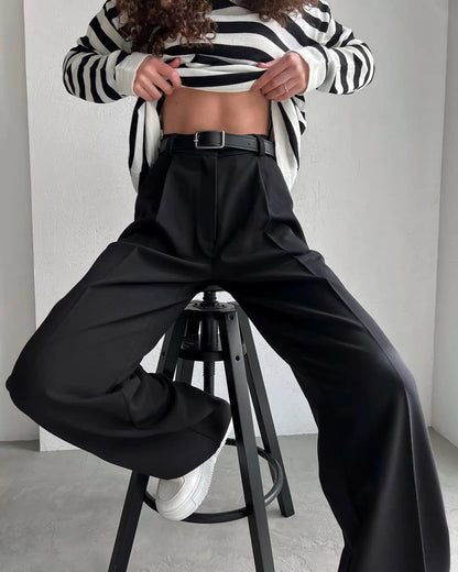 Classic Formal Straight Leg Pants Spring and Summer Women's Versatile Casual Wear Loose Fit Office Tourism Darp Wide Leg Pants