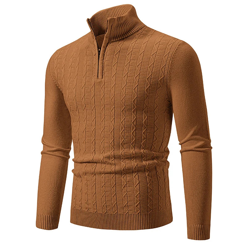 Autumn Winter New Men's Half Zipper Knitted Pullovers Fashion Slim Fit Sweater Men Casual Mock Neck Warm Knit Sweater Pullovers