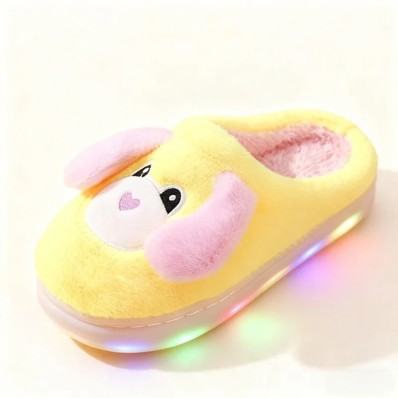 Kids Winter Slippers - Cartoon LED House Shoes With Thick Sole & Anti Slip