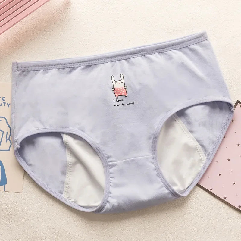 3PCS Cute Cartoon Period Underwear for Girls  Leakproof Teen Menstrual Panties 4-Layer Absorbent Reusable Washable Underwear