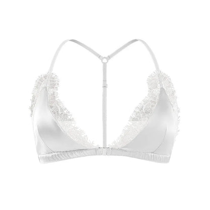 Birdtree 93% Silk 7% Spandex Women Lace Bra,Wireless Pitted Triangle Cup Front Closure Bralette,2026 New Underwear A61403JF