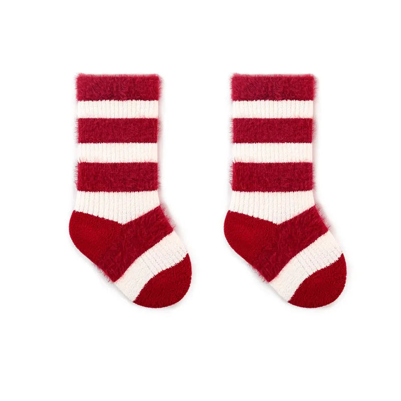 2025 New Year Baby Winter Thicken Socks Kids Cute Stripe Color Matching Warm Floor Socks Children Girls Fleece Padded Socks