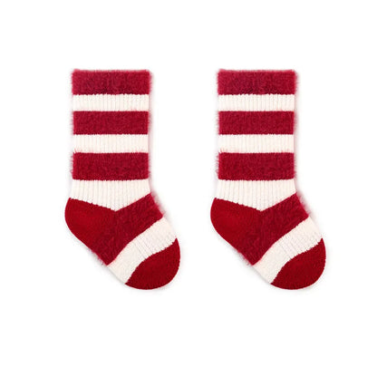 2025 New Year Baby Winter Thicken Socks Kids Cute Stripe Color Matching Warm Floor Socks Children Girls Fleece Padded Socks