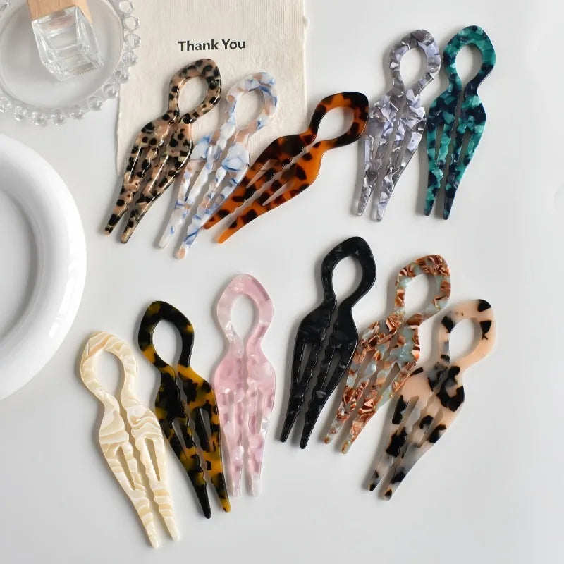 Lazy Bun Hair Pin Fish Tail Twist Hairpin French Acrylic U Shaped Hair Stick Girl Hair Sticks Accessories FZAN04