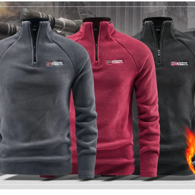 Autunm Winter Polar Fleece Sweatshirt for Men Thick Warm Stand Up Collar Half Zip Casual Base Layer Man Long Sleeve Sweater Man